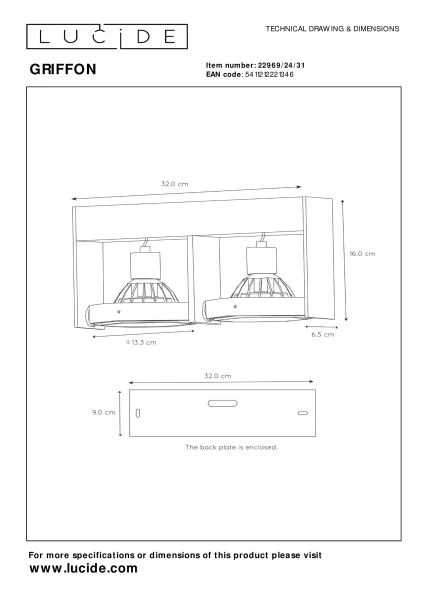 Lucide GRIFFON - Spot plafond - LED Dim to warm - GU10 (ES111) - 2x12W 2200K/3000K - Blanc - TECHNISCH